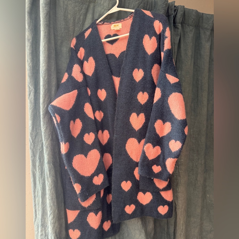 Anthropologie Navy and Pink Heart Cardigan